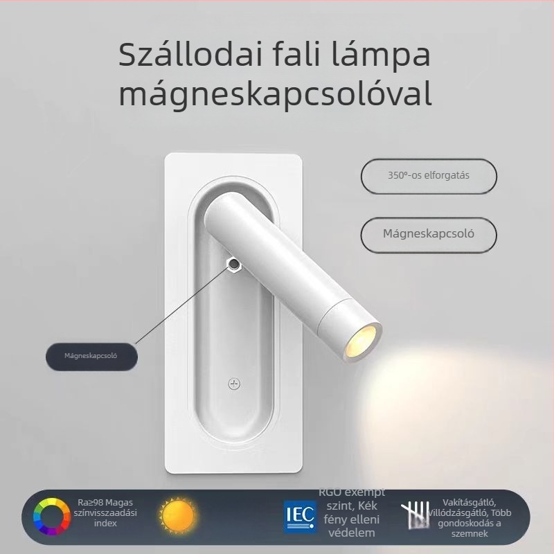 Beépített LED-es falikar, alumínium, modern minimalista stílus, forgatható olvasófej az ágy mellett, dekoratív