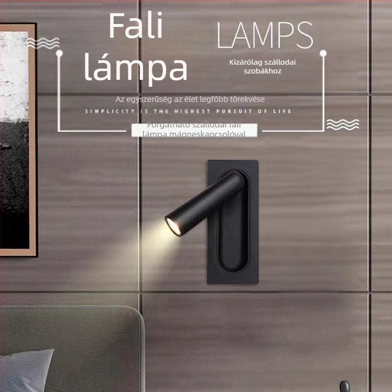 Beépített LED-es falikar, alumínium, modern minimalista stílus, forgatható olvasófej az ágy mellett, dekoratív