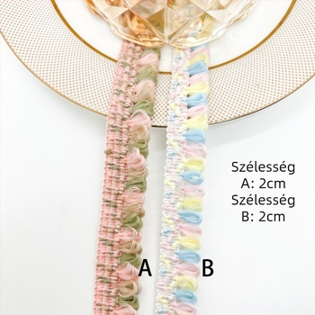 2 cm széles, több színű csipke zsinórszalag, egyoldali, DIY ruhák szegélyezéséhez