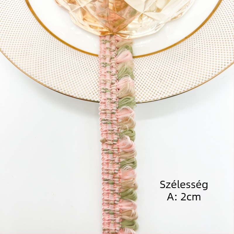 2 cm széles, több színű csipke zsinórszalag, egyoldali, DIY ruhák szegélyezéséhez
