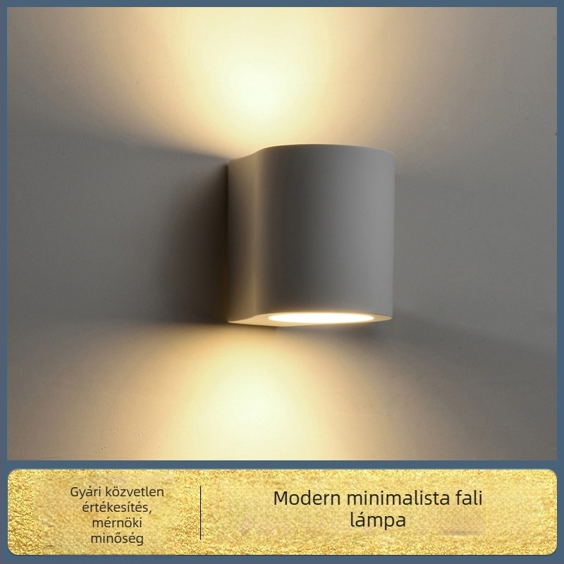 LED hengeres falikar gipsz árnyékolóval, dupla fej felül és alul, olasz minimalist stílusú, beltéri használatra