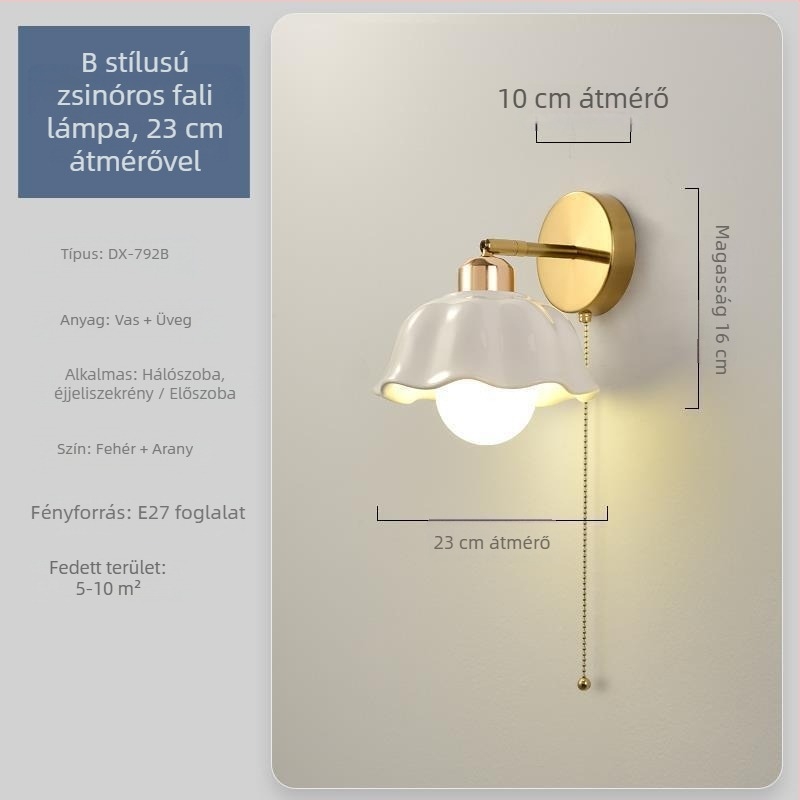 Skandináv falikar meleg krémszínű kivitelben, minimalist modern hálószobai világítás húzókapcsolóval a lépcsőhöz