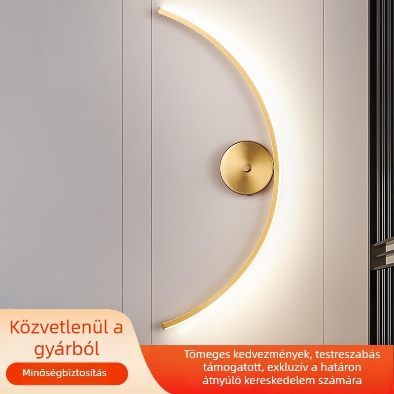Hosszú C-alakú LED-falikar, modern minimalista stílus, prémium megjelenés, hálószoba, nappali és folyosó.