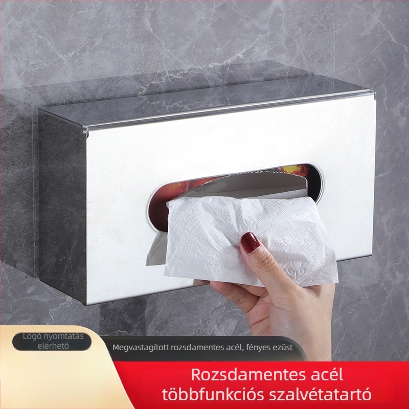 Falihoz rögzített rozsdamentes acél szalvétatartó doboz fürdőszobába és vécére