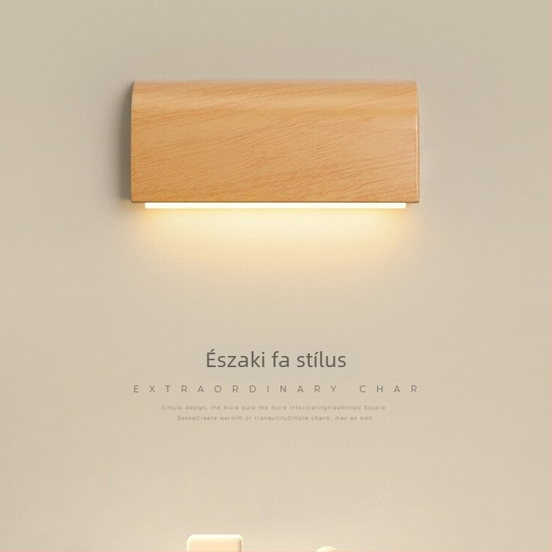 Fából készült falikar művészi dizájnnal, minimalistikus nordic stílus, akril árnyékoló, éjjeliszekrény lámpa hálószobába, folyosóra és TV háttérhez