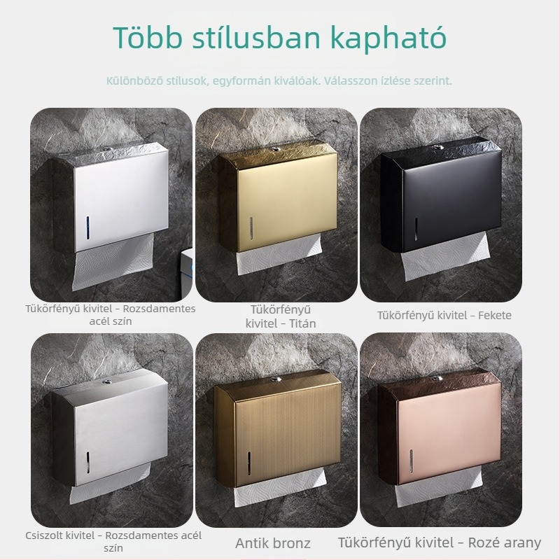 Négyszögletes fürdőszobai papírtartó rozsdamentes acélból, matt felülettel, modern minimalist dizájn