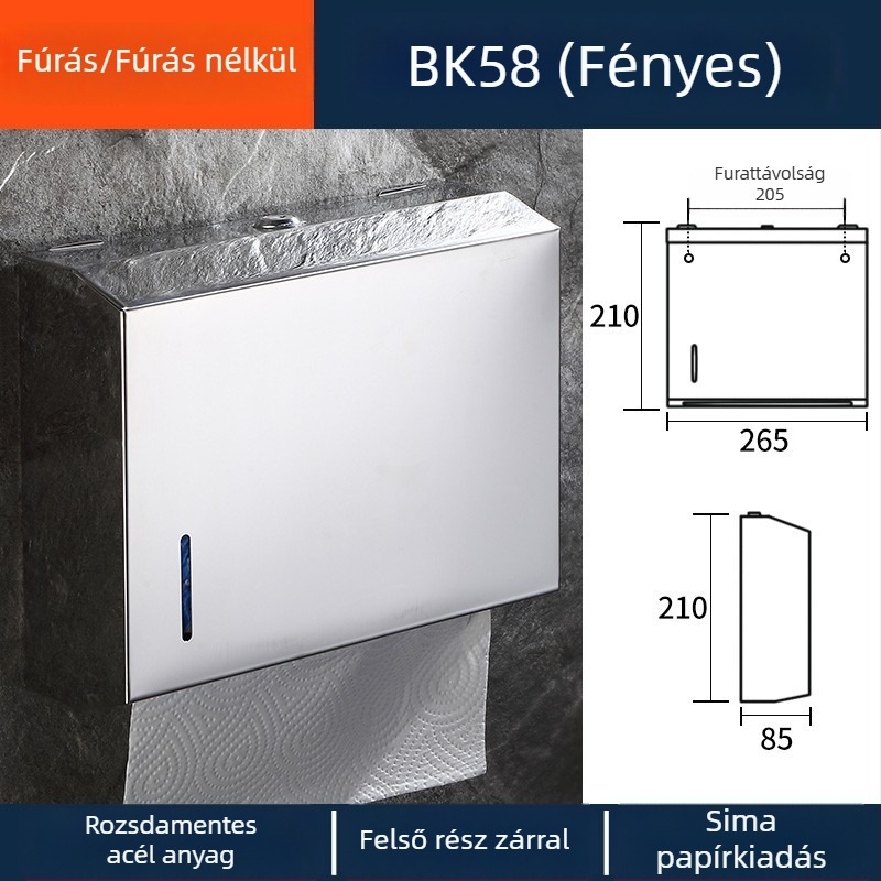 Négyszögletes fürdőszobai papírtartó rozsdamentes acélból, matt felülettel, modern minimalist dizájn