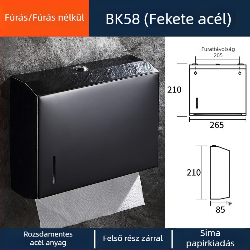 Négyszögletes fürdőszobai papírtartó rozsdamentes acélból, matt felülettel, modern minimalist dizájn