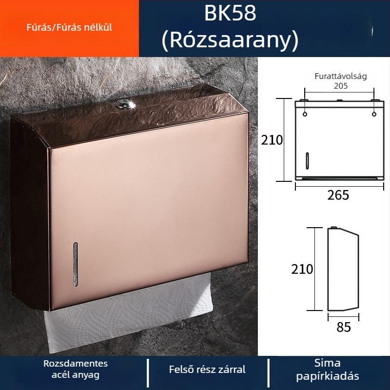 Négyszögletes fürdőszobai papírtartó rozsdamentes acélból, matt felülettel, modern minimalist dizájn