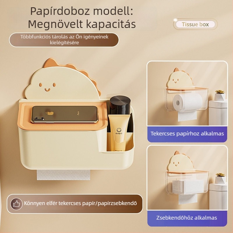 Fúrás nélküli falra szerelhető papírzsebkendő-tartó és fürdőszobai falis tároló
