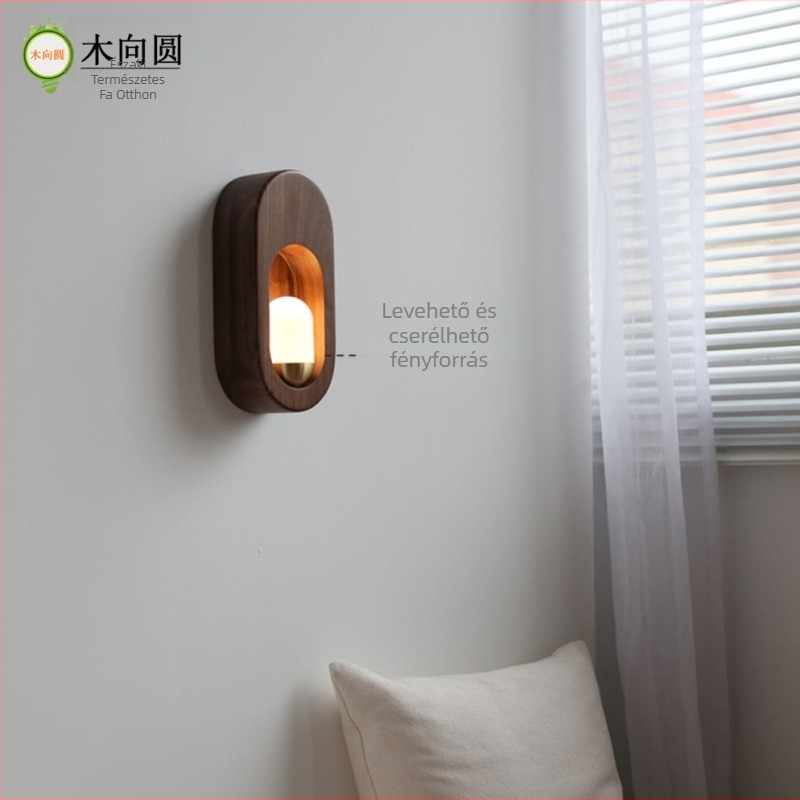 Skandináv stílusú modern minimalist LED falikar fa kivitelű, hálószobához és folyosóhoz