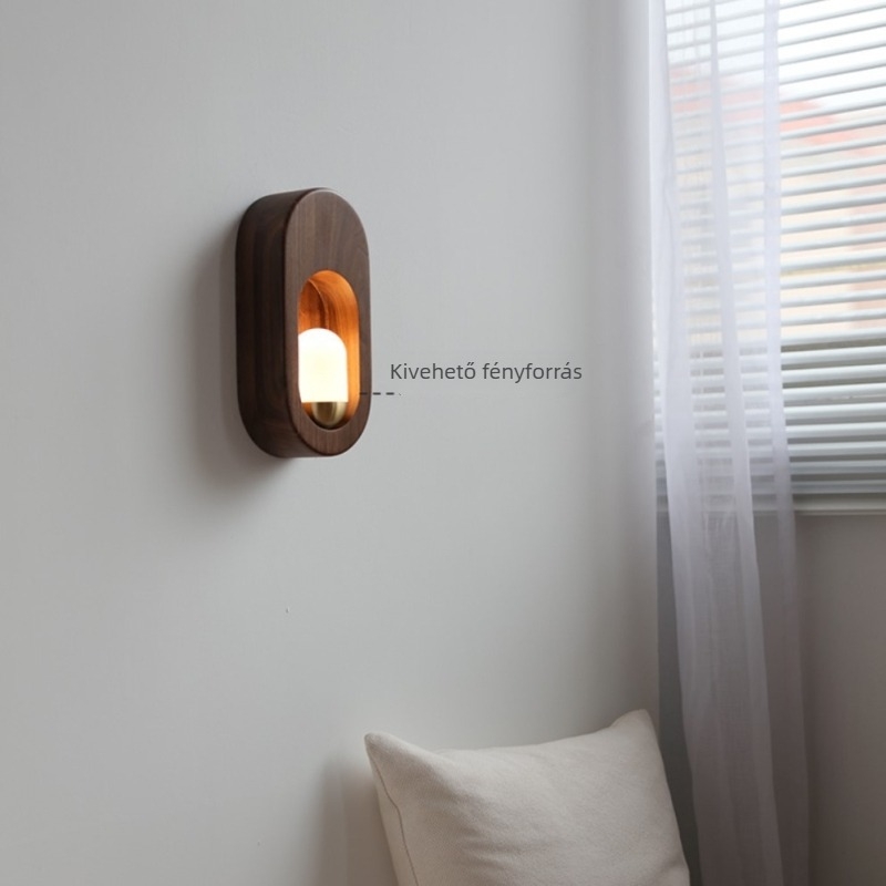 Skandináv stílusú modern minimalist LED falikar fa kivitelű, hálószobához és folyosóhoz