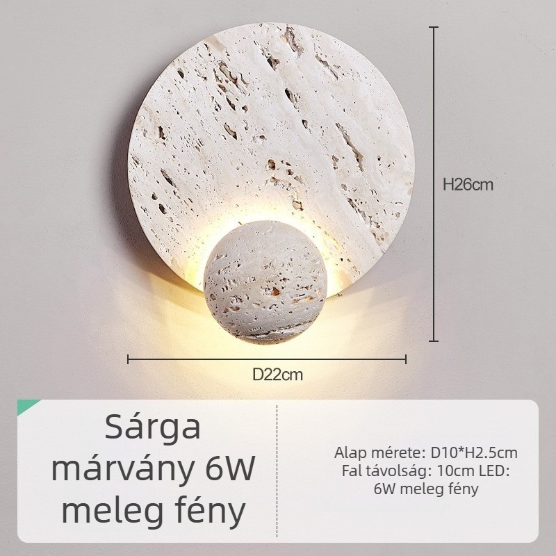 Wabi-Sabi stílusú sárga travertin falikar vendégházak számára, retro hálószobai éjjeli lámpa, nappali és folyosó ambient fény