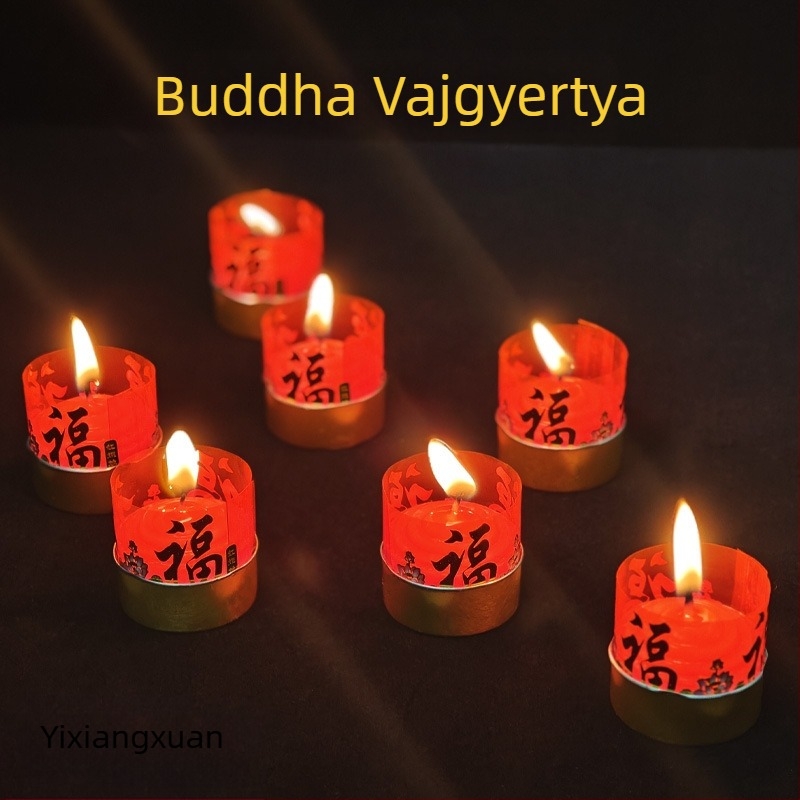 Buddha vajlámpa otthonra, füstmentes és illatmentes paraffin gyertya, buddhista terem világítása, piros kis gyertya a Tavaszi Fesztiválhoz, áramszünet esetén világítás