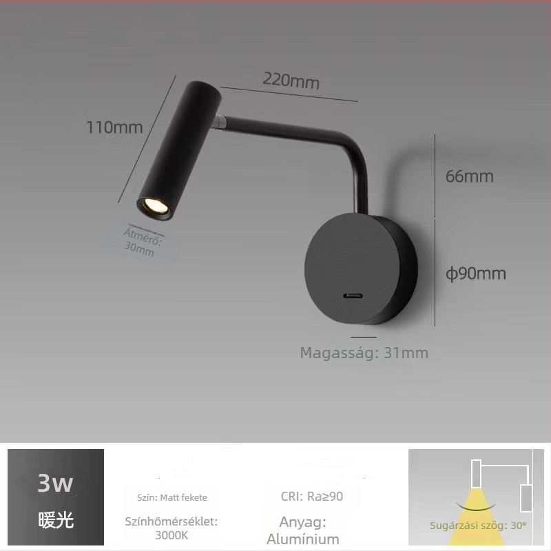 Minimalista falikar éjjeliszekrényhez LED-del, skandináv stílus, modern fény
