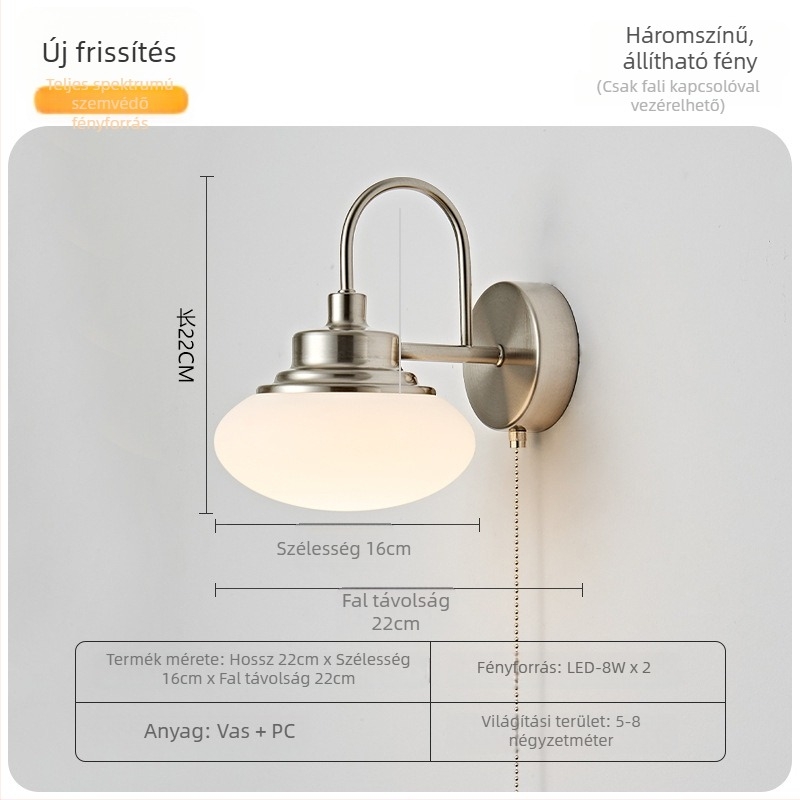 Bauhaus retro fali lámpa hálószoba – északi minimalista dizájn, kapcsolóval