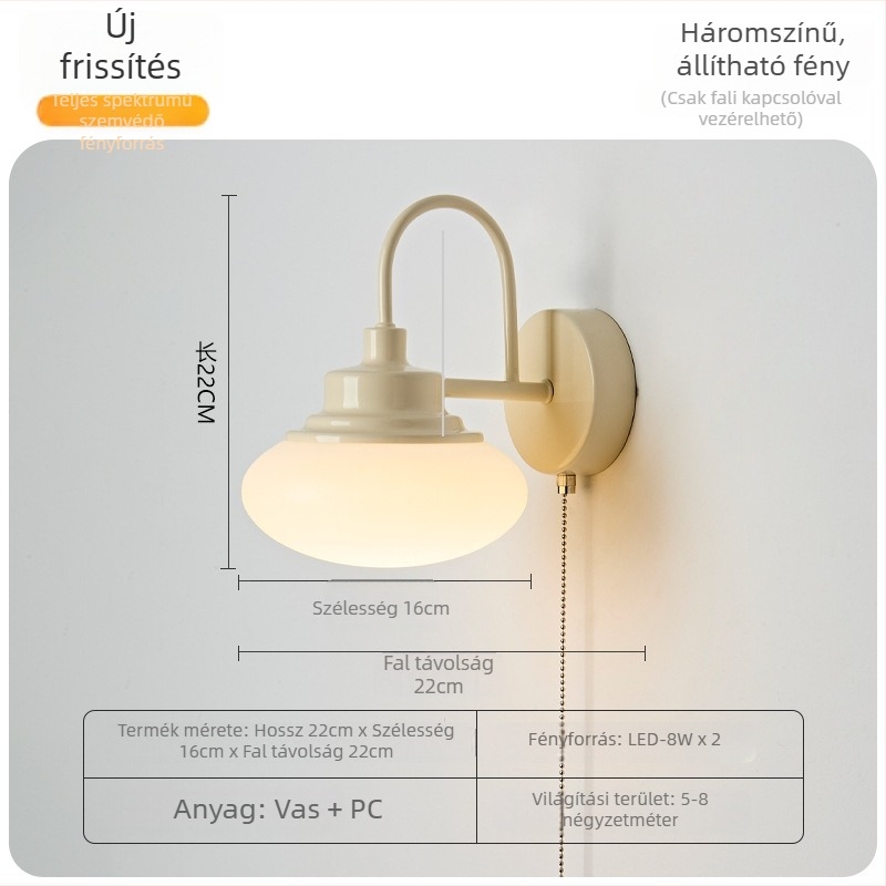 Bauhaus retro fali lámpa hálószoba – északi minimalista dizájn, kapcsolóval