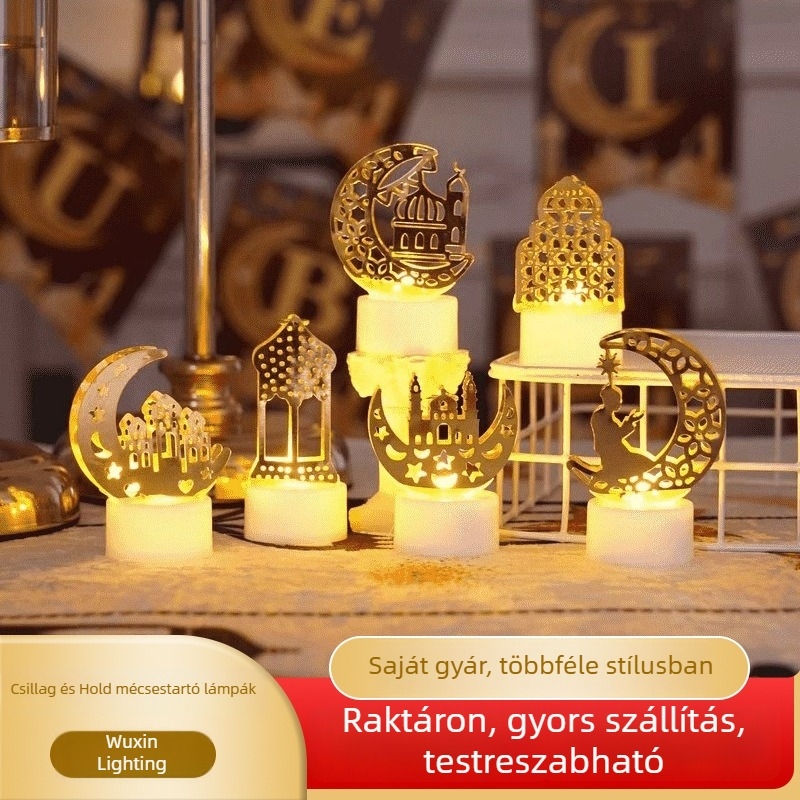 Kovácsoltvas éjjeli lámpa csillag- és holdmotívummal, háztartási dekoráció