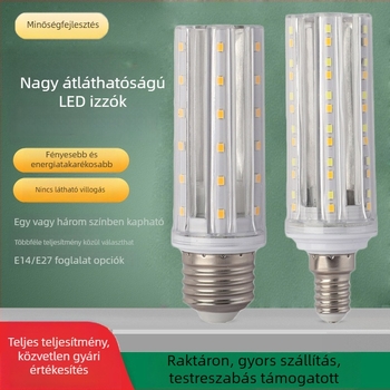 LED kukoricaizzó E27-es foglalattal, nagy fényerő, árnyékmentes, teljes teljesítmény, három színhőmérsékletű gyertyafény, nappaliba