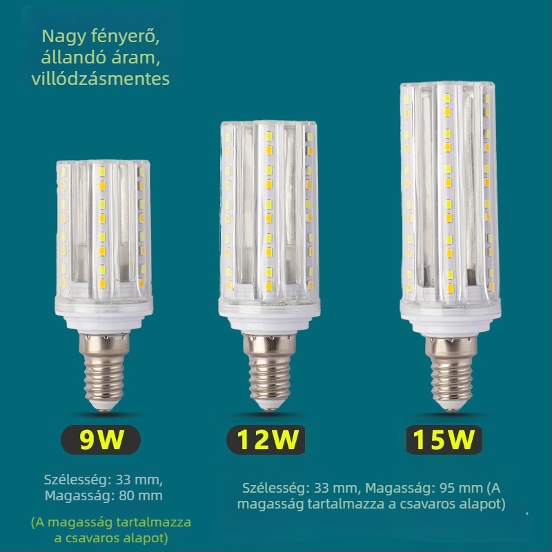 LED kukoricaizzó E27-es foglalattal, nagy fényerő, árnyékmentes, teljes teljesítmény, három színhőmérsékletű gyertyafény, nappaliba