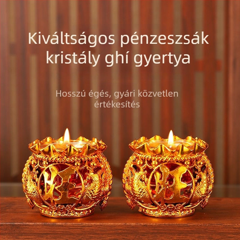 Budai pénztárca kristály gyertyával és füstmentes ghí lámpával otthoni oltárhoz, Új Év