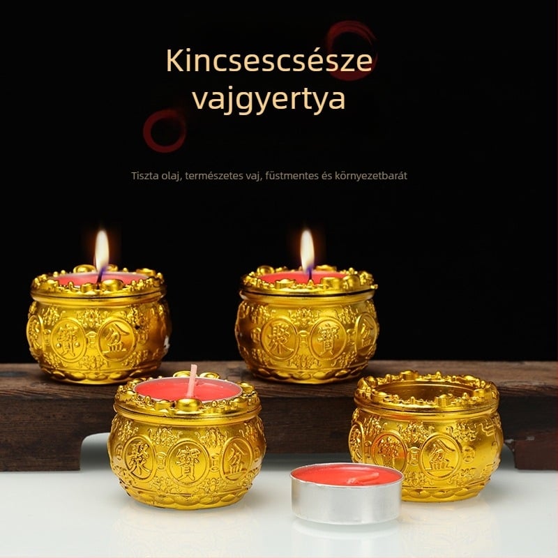 Cornucopia vajlámpa, füstmentes, 4 órás öröklámpa Buddhához, piros gyertya kínai új évre
