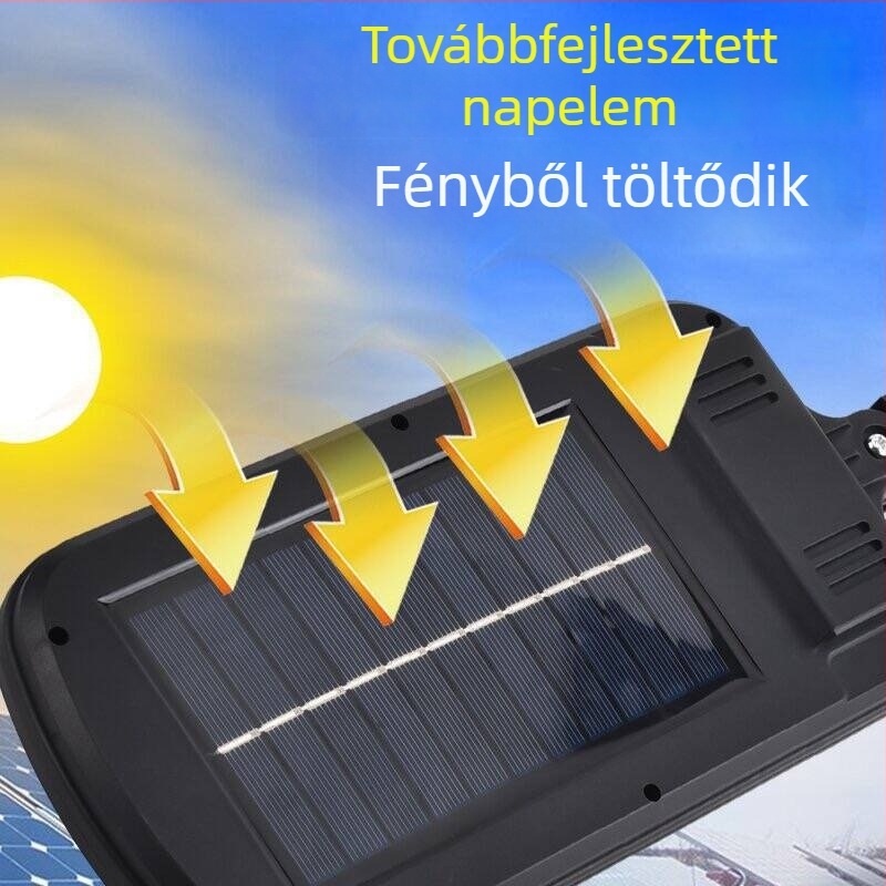 Napelemes kültéri kerti lámpa beépített érzékelővel és falikarral – vízálló LED utcai világítás, nagy fényerő
