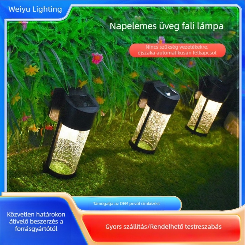 Napelemes falikar repesztett felülettel, kültéri kertvilágítás, sötétedéskor automatikus bekapcsolás, IP44 vízálló LED