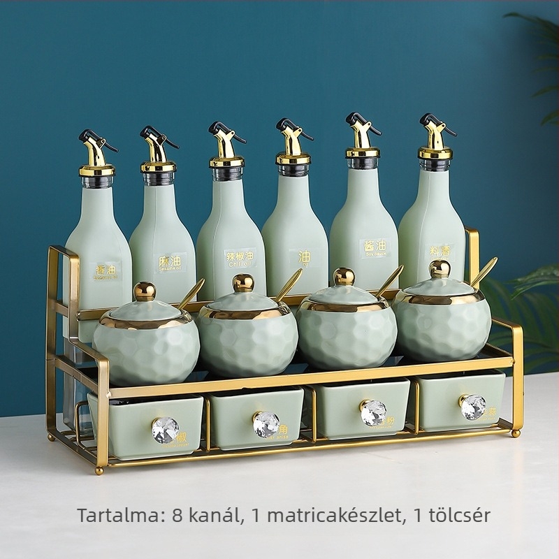 Üveg fűszertartó készlet kerámia tárolókkal olajhoz, sóhoz és ecethez – konyhai tárolás