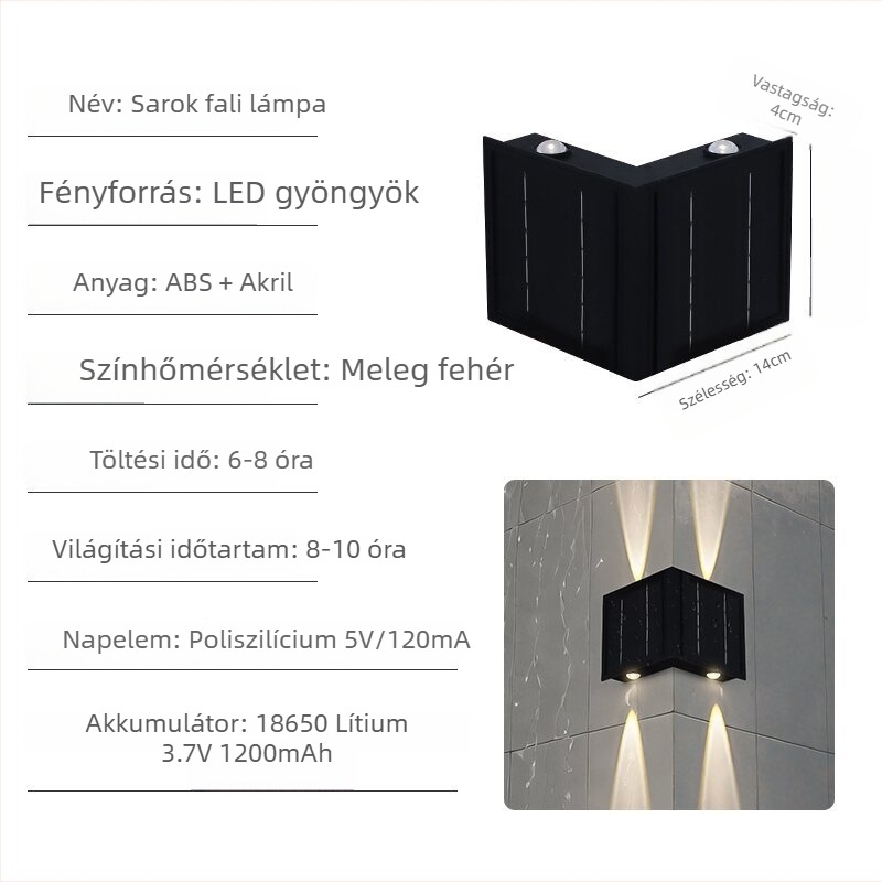 Napelemes vízálló LED falikar – kültéri világítás erkélyre és kertre