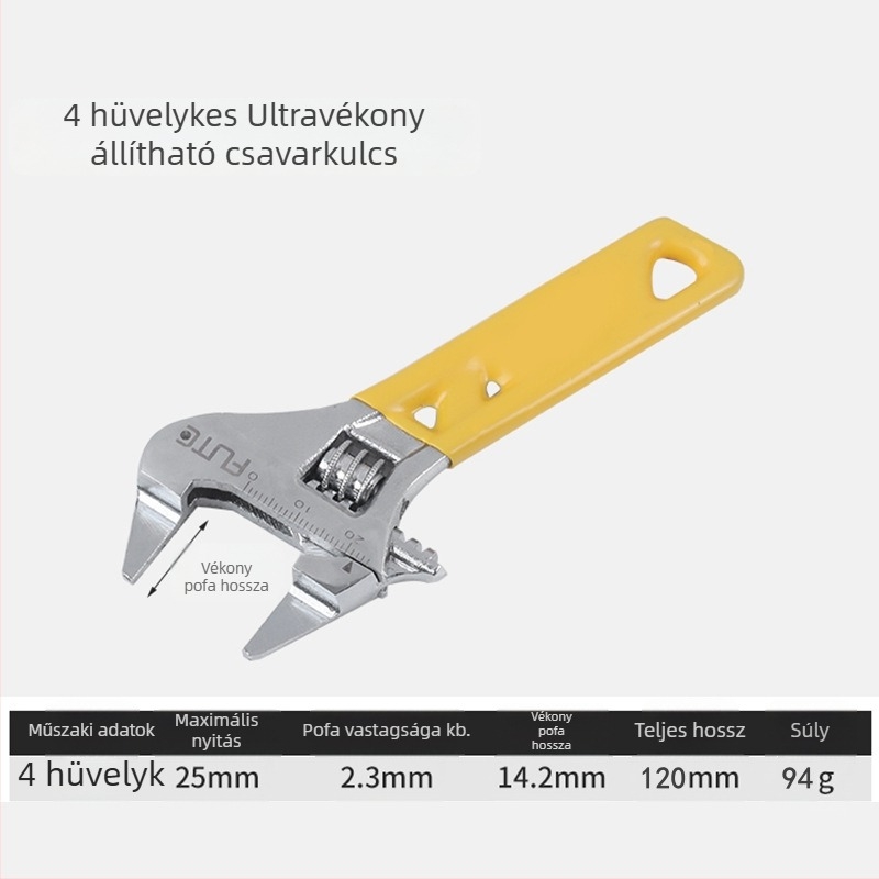 Ipari szintű mini állítható csavarkulcs rövid nyéllel, ultra-szűk nyitású vízvezeték-szereléshez