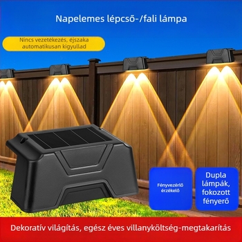 2 LED-es napelemes lépcsőfény lámpa lépcsőkhöz, kerítéshez és falhoz – kültéri kert világítás IP44