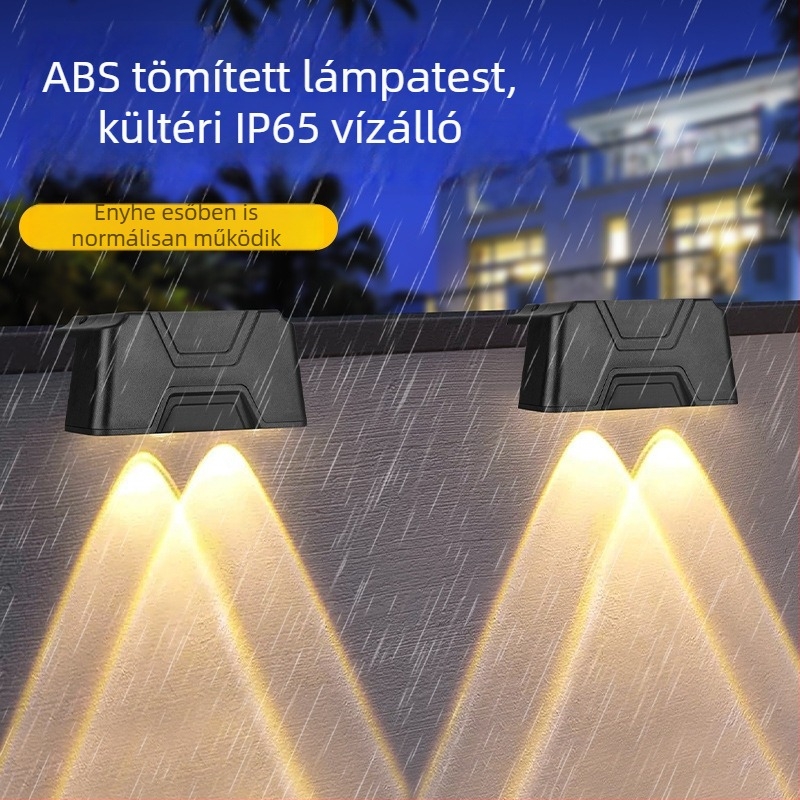 2 LED-es napelemes lépcsőfény lámpa lépcsőkhöz, kerítéshez és falhoz – kültéri kert világítás IP44