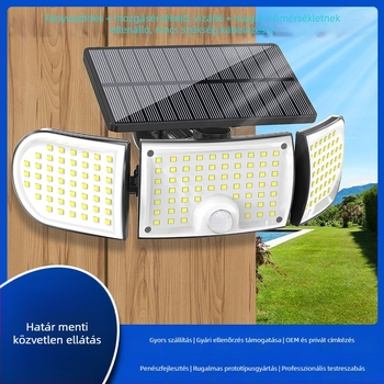 160 LED-es napelemes falikar, kültéri mozgásérzékelős világítás parkolóhoz