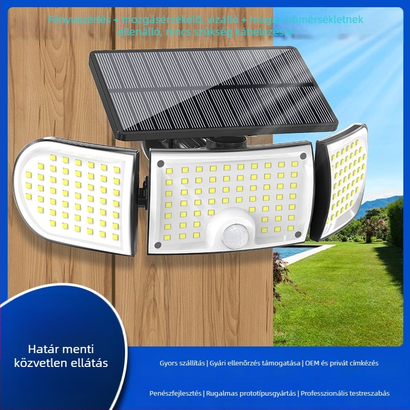 160 LED-es napelemes falikar, kültéri mozgásérzékelős világítás parkolóhoz