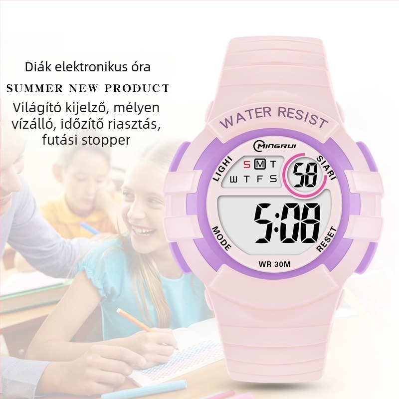 Mingrui színes gyerekóra, digitális kijelző, foszforeszkáló, 30 m vízálló, elektronikus szerkezet MR-8206