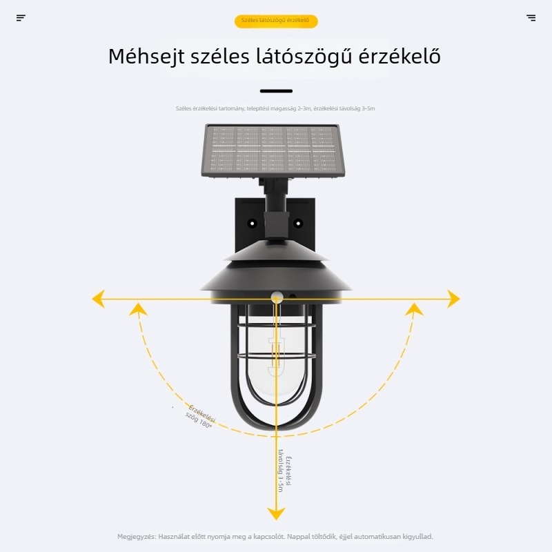 Napelemes kültéri falikar kerthez és udvarhoz, környezeti világítás ajtóérzékelővel