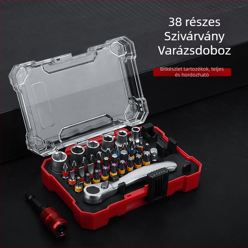 38 részes precíz bit- és fejkészlet mágneses tokban, 6,3 mm, háztartási szerszámkészlet