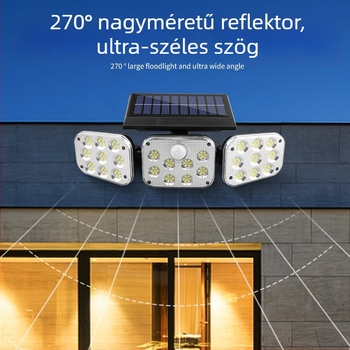 Napelemes háromfejű falikar, többirányú állíthatósággal, kültéri kerthez, mozgásérzékelő, vízálló