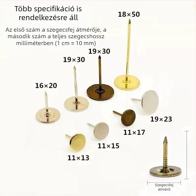 Lapos fejű kerek díszítőszeg bútorokhoz, fához, kárpitozáshoz és ajtófüggönyökhöz