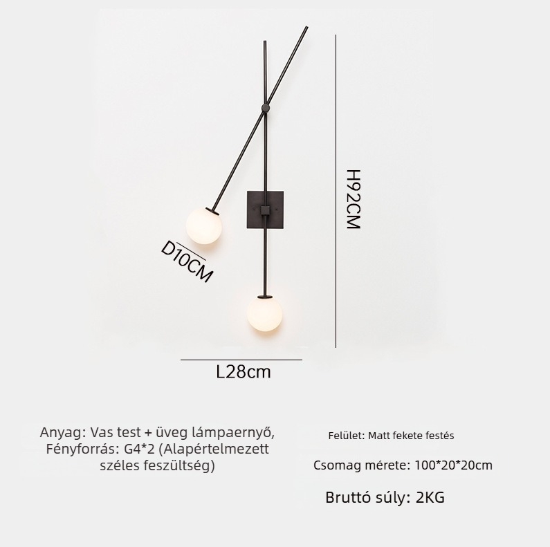 Északi stílusú kettős fejű üveglámpa falra, minimalist design, nappalihoz, folyosóhoz és lépcsőházhoz, geometriai hosszú fénycsík