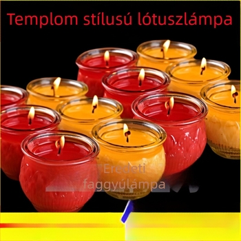 Lótuszvirág formájú Buddha‑áldozati lámpa, 24 órás füstmentes ghee gyertya üveglámpa
