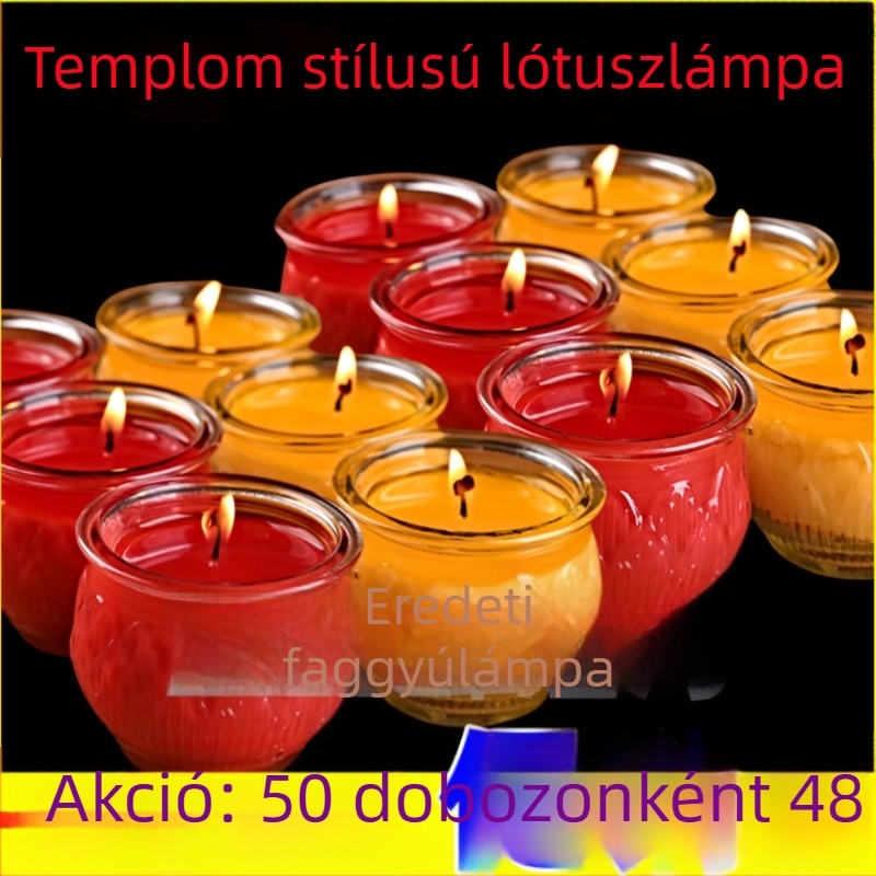 Lótuszvirág formájú Buddha‑áldozati lámpa, 24 órás füstmentes ghee gyertya üveglámpa