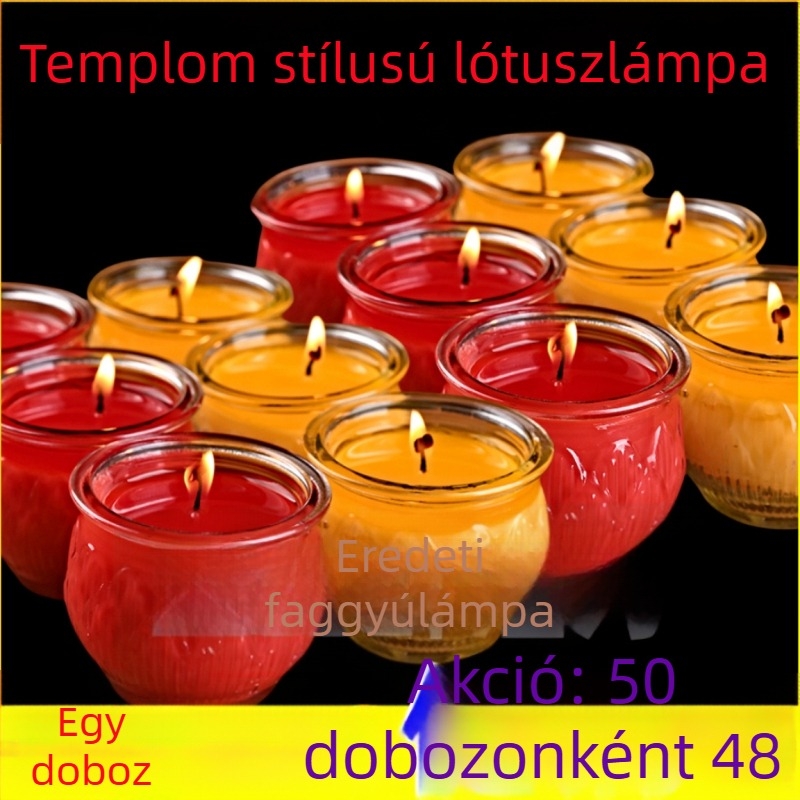 Lótuszvirág formájú Buddha‑áldozati lámpa, 24 órás füstmentes ghee gyertya üveglámpa