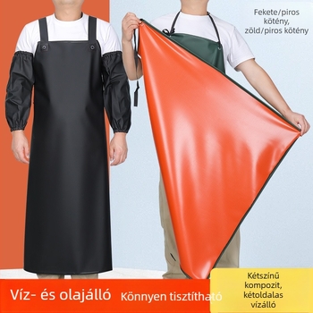 PVC vízálló ujj nélküli kötény készlet, olajálló, folt- és piszokálló, konyha és kantin számára, mosogatáshoz, fekete-piros