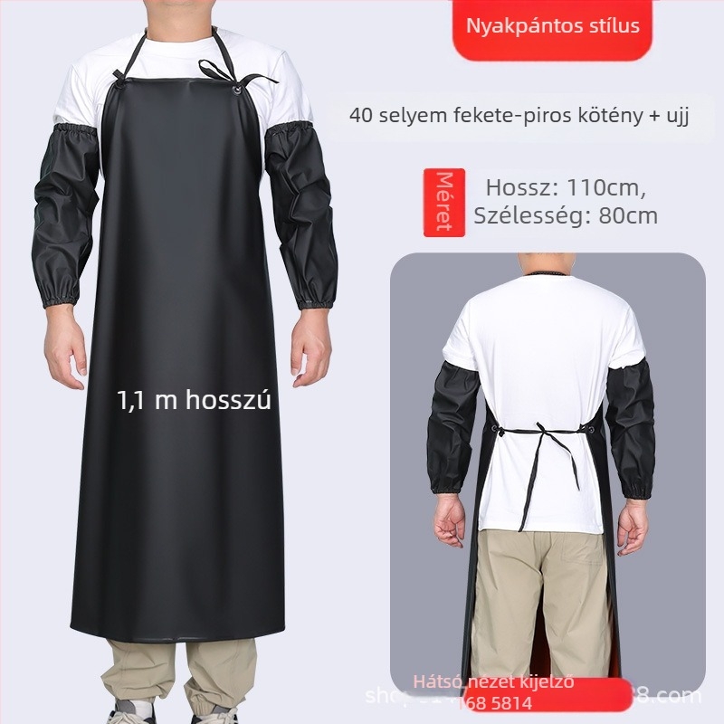 PVC vízálló ujj nélküli kötény készlet, olajálló, folt- és piszokálló, konyha és kantin számára, mosogatáshoz, fekete-piros
