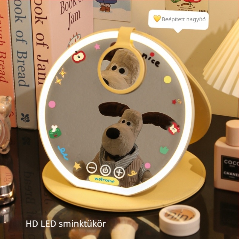 Silently Love LED összecsukható kör alakú sminktükör világítással, asztali használatra, önálló állvány