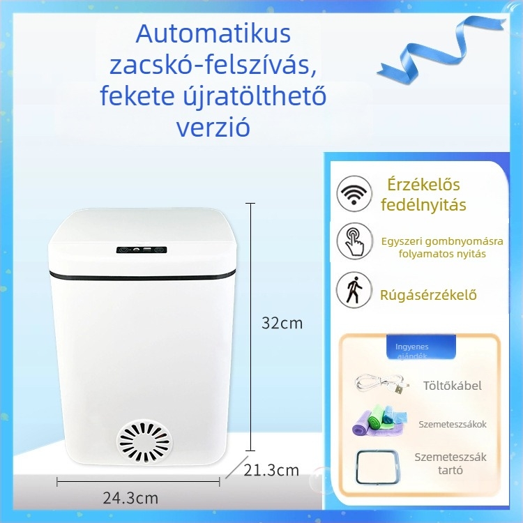 Okos szenzoros kuka fedéllel, automatikus nyitás mozgásérzékeléssel, kék fényjelzés, 12L+