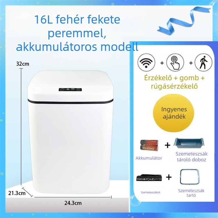 Okos szenzoros kuka fedéllel, automatikus nyitás mozgásérzékeléssel, kék fényjelzés, 12L+
