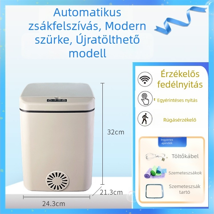 Okos szenzoros kuka fedéllel, automatikus nyitás mozgásérzékeléssel, kék fényjelzés, 12L+